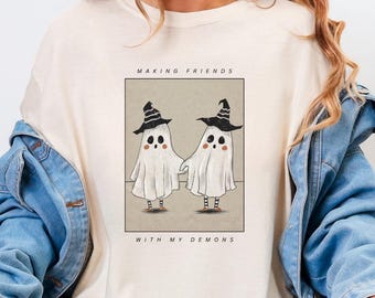 Making Friends With My Demons Ghost Tee, Comfort Colors Graphic Shirt