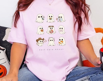 Self Care Ghost Shirt, Spooky Season Graphic Tee, Comfort Colors 1717