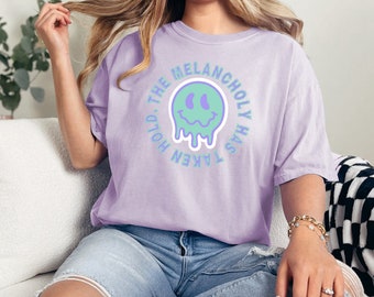 Melancholy Smiley Face Tee - Mental Health Awareness Comfort Colors Shirt