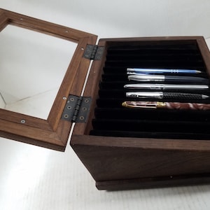 10P Solid Black Walnut Wood Slant Top Wood Pen Box, (OP0517) Ten Item Box, Pen/Pencil Box, Pen Presentation Box, Gift Box