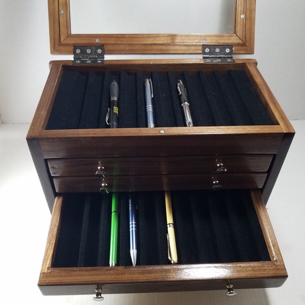 50 Pen Deluxe Solid Black Walnut Wood Pen Box, (OP0451 bw) 50 Item Box, pen/pencil box, Pen Presentation Box, Gift Box, pen collector