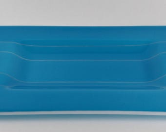 Art Glass Platter, Turquoise and White