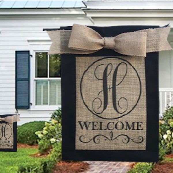 Personalized Burlap Garden Flag for New Homeowners, Custom Outdoor Monogram Sign for Realtor Gift, Initial Yard Decor Wedding Gift