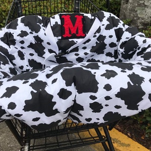 Embroidered personalized cow print shopping cart cover monogrammed cover grocery cart cover reversible high chair cover