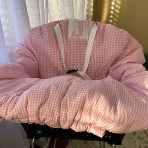 Personalized gingham shopping cart cover, high chair cover, grocery cart cover pink, girl shopping cart cover, monogrammed cart cover