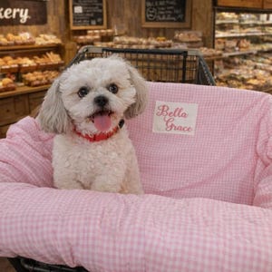 Embroidered Pet Cart Cover: Personalized Gingham Dog Seat