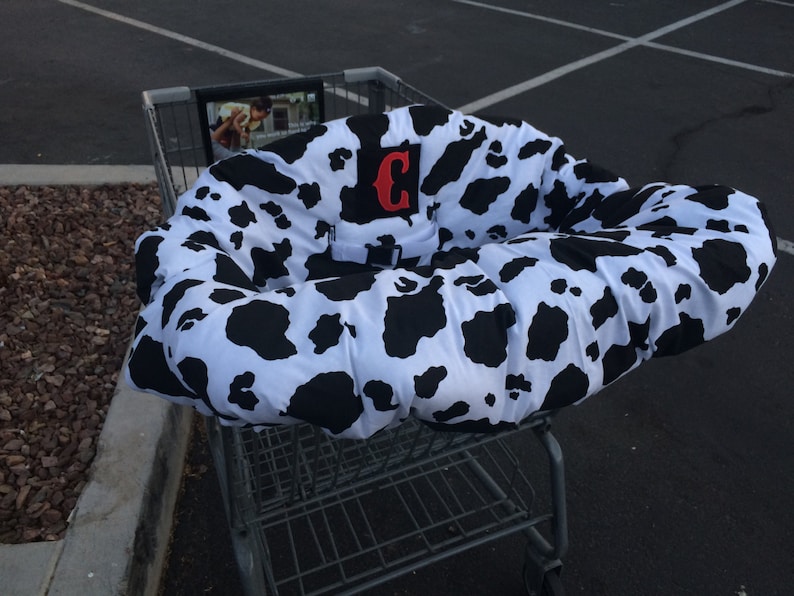 Embroidered personalized cow print shopping cart cover monogrammed cover grocery cart cover reversible high chair cover