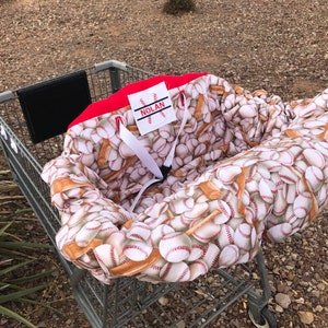 Embroidered, personalized, reversible baseball themed shopping cart cover, high chair cover