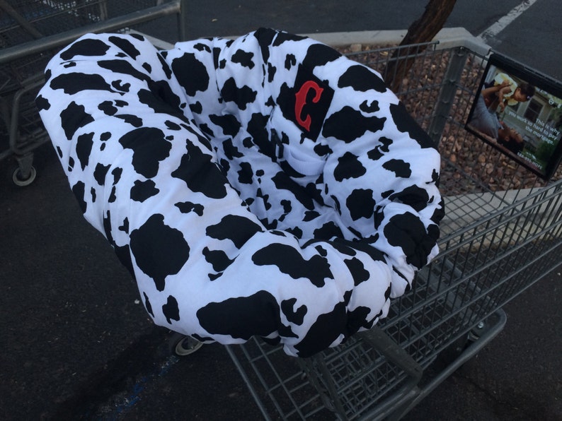 Embroidered personalized cow print shopping cart cover monogrammed cover grocery cart cover reversible high chair cover