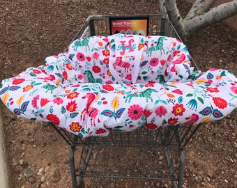 Embroidered shopping cart cover, high chair cover with bright animal print, grocery cart cover, personalized cart cover, new baby gift