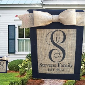 Personalized Burlap Garden Flag for New Homeowners, Custom Outdoor Monogram Sign for Realtor Gift, Initial Yard Decor Wedding Gift image 2