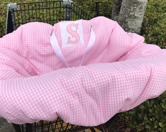 Personalized gingham shopping cart cover, high chair cover, grocery cart cover pink, girl shopping cart cover, monogrammed cart cover
