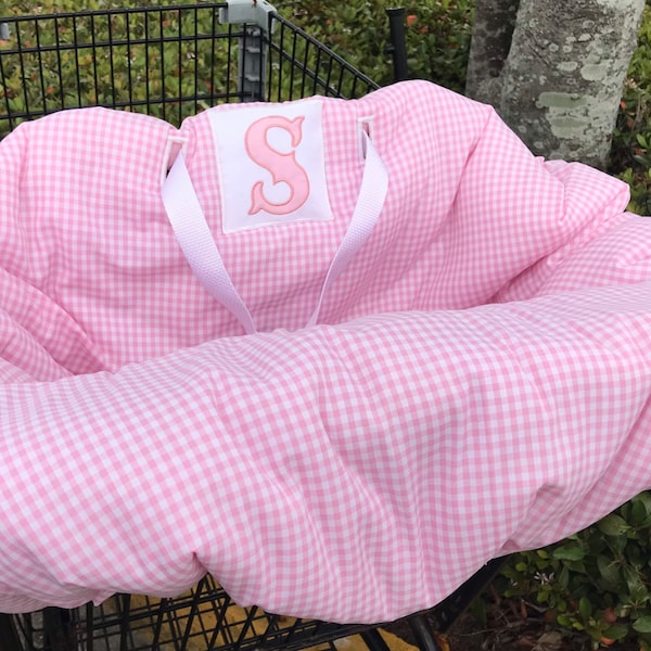 Personalized gingham shopping cart cover, high chair cover, grocery cart cover pink, girl shopping cart cover, monogrammed cart cover