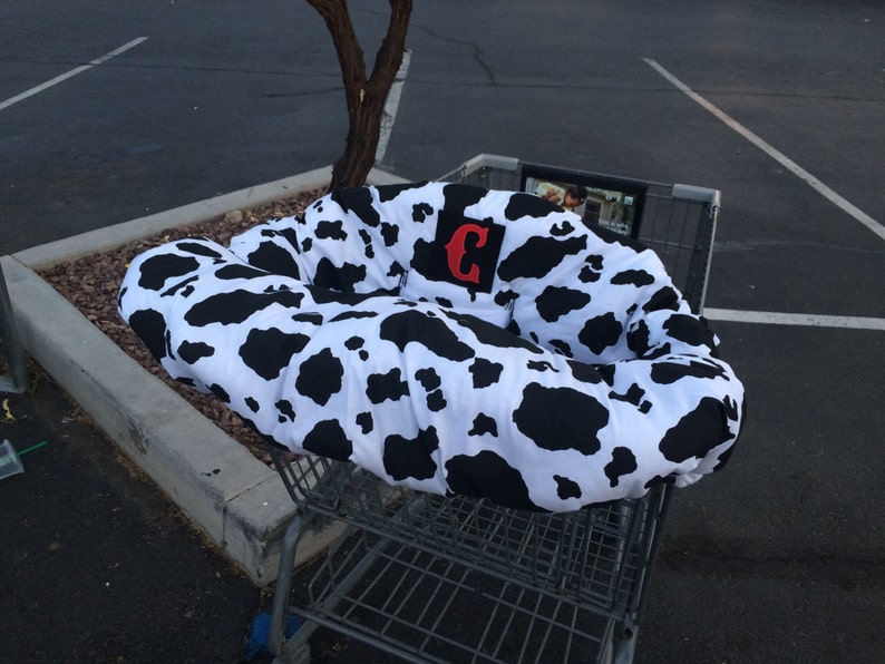 Embroidered personalized cow print shopping cart cover monogrammed cover grocery cart cover reversible high chair cover