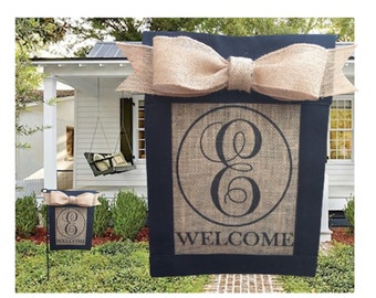 Personalized Burlap Garden Flag, Custom Initial Monogram, Outdoor Decor