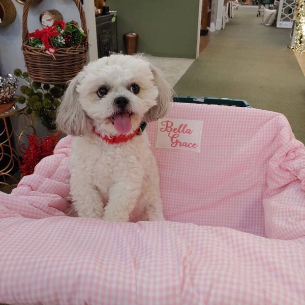 Embroidered pet cart cover, Personalized cart cover, Reversible cover, Gingham cart cover for your pet, Dog seat cover, Fur baby cart cover