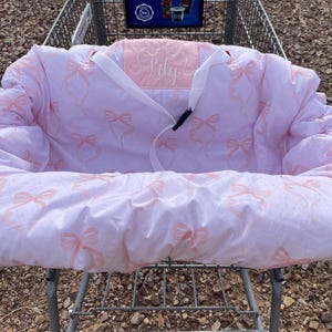 Embroidered pink coquette, bow  shopping cart cover, high chair cover, monogrammed cart cover, grocery cart cover, personalized cart cover