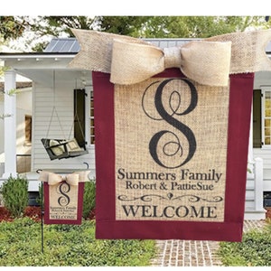 Personalized Burlap Garden Flag for New Homeowners, Custom Outdoor Monogram Sign for Realtor Gift, Initial Yard Decor Wedding Gift