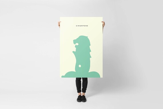 Singapore Merlion Poster Print Poster Modern Colours Etsy
