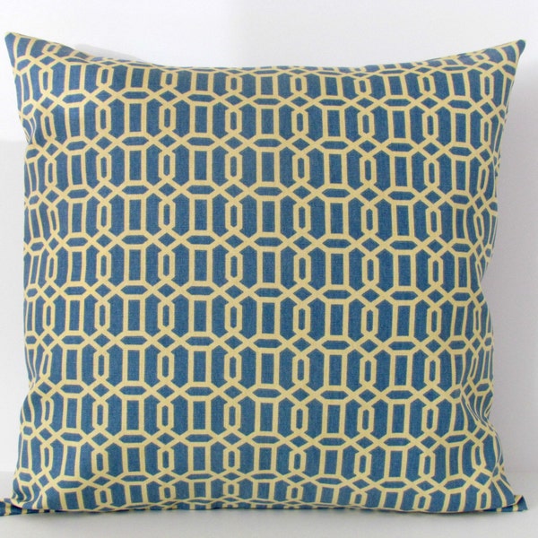 SALE~Blue and Creamy Yellow, Geometric 18x18" pillow cover