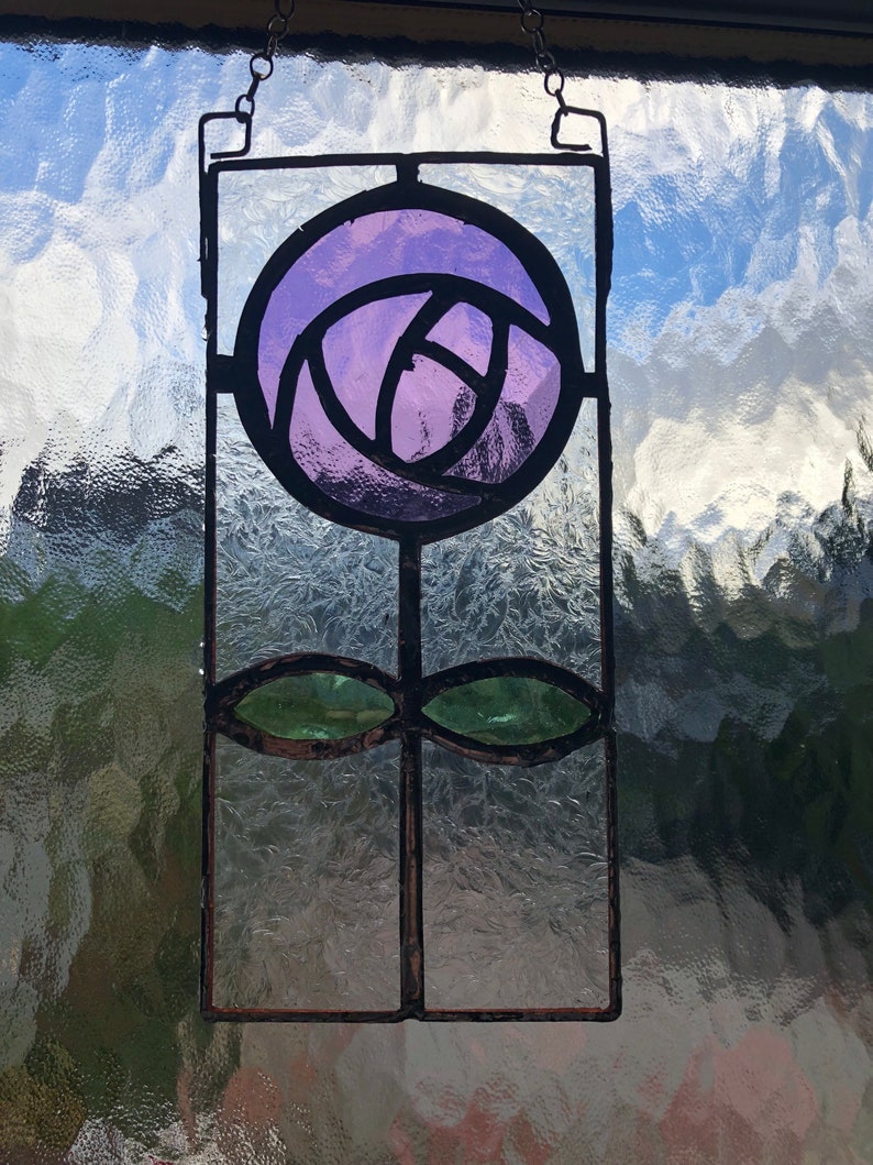 Stained Glass Panel a Glasgow Rose Inspired by Charles Rennie