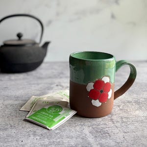 Handmade Poppy Barn Quilt Ceramic Coffee Mug | Pottery Tea Mug | Made in Alabama