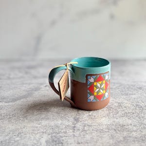 Made to Order | Handmade Barn Quilt Ceramic Coffee Mug | Gardeners | Made in Alabama | Kitchen Dinnerware | Veteran Owned Shop