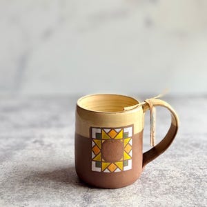 Handmade Sunflower Barn Quilt Ceramic Coffee Mug | Made to Order |Made in Alabama | Kitchen Dinnerware | Veteran Owned Shop