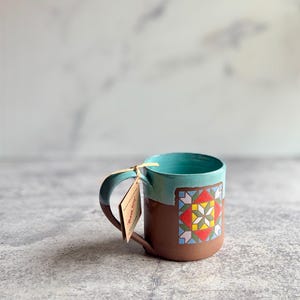 Handmade Gardeners Barn Quilt Ceramic Coffee Mug | Made in Alabama | Kitchen Dinnerware | Veteran Owned Shop
