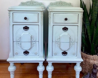 Custom Order Deposit / Tall Skinny Nightstands / Antique Bedside Tables / Create Your Own / Professional Restoration/ Once Upon a Peacock
