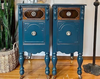 Custom Order Deposit / Tall Skinny Nightstands / Antique Bedside Tables / Create Your Own /Professional Restoration/ Once Upon a Peacock