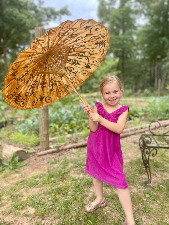 Vintage Rice Paper & Bamboo Parasol from Thailand