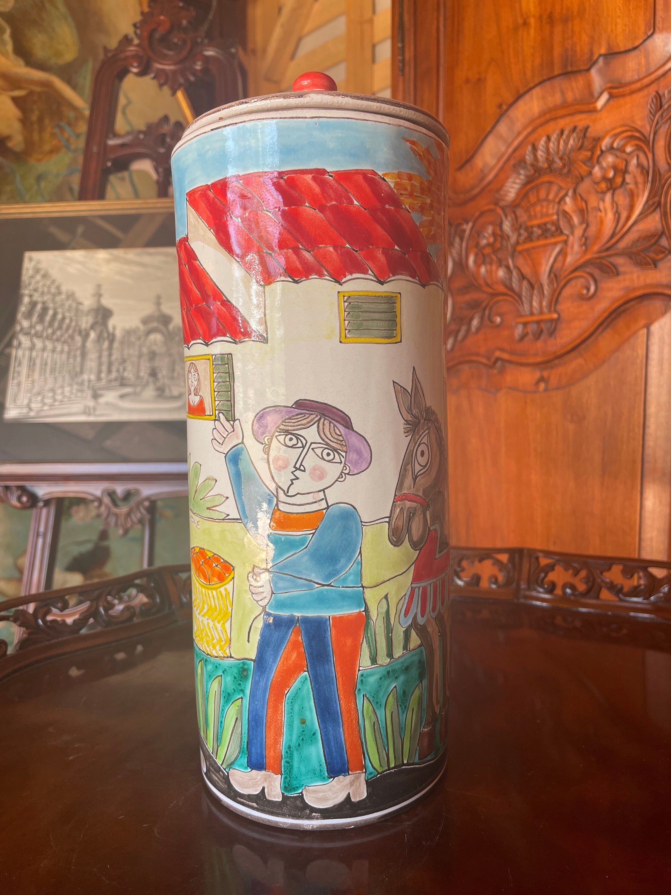 バレリーナ 陶額 イタリア Giovanni 工芸品