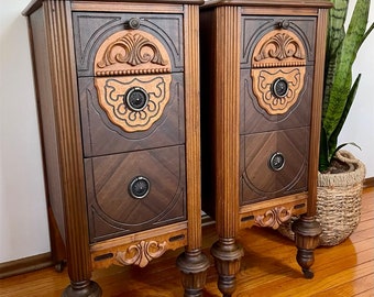 Custom Order Deposit / Tall Skinny Nightstands / Antique Bedside Tables / Create Your Own / Professional Restoration/ Once Upon a Peacock