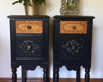 Custom Order Deposit, Tall Skinny Nightstands / Antique Bedside Tables / Create Your Own / Professional Restoration / Once Upon a Peacock