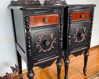 Custom Order Deposit/ Tall Skinny Nightstands / Antique Bedside Tables / Create Your Own / Professional Restoration/ Once Upon a Peacock