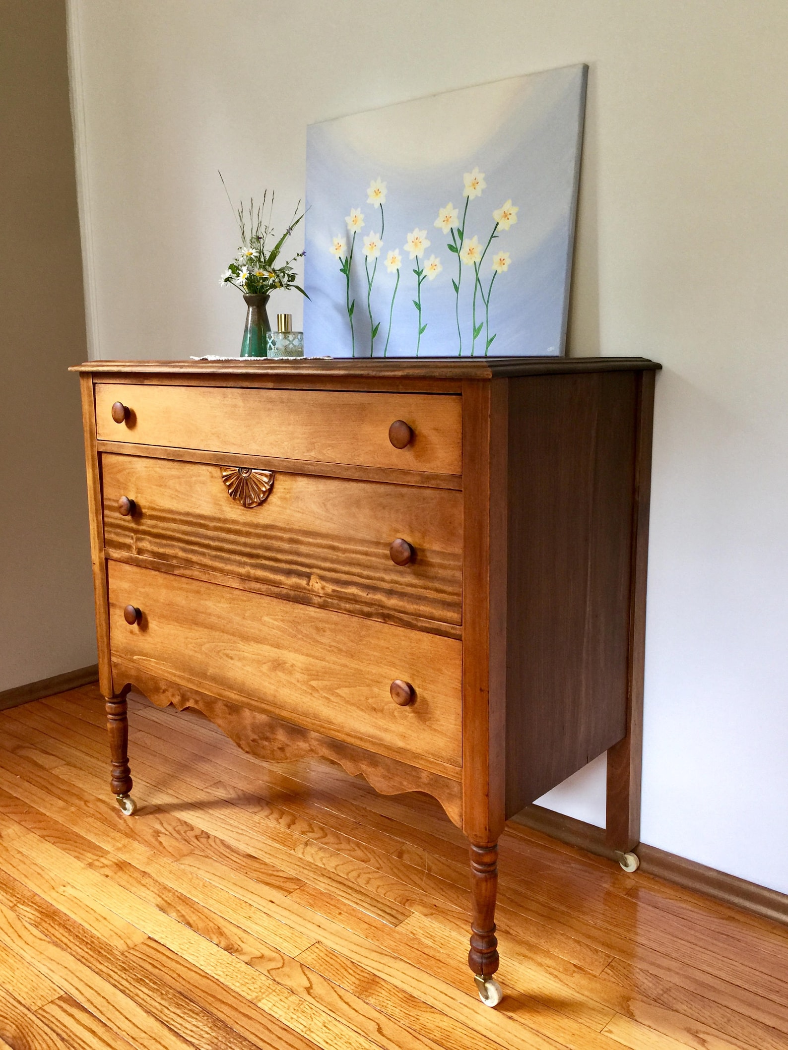 SOLD Restored Welch Three Drawer Dresser/ Antique Solid Wood / Once
