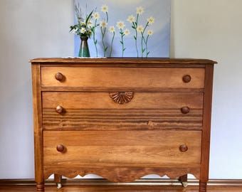 SOLD! Restored Welch Three Drawer Dresser/ Antique Solid Wood / Once Upon a Peacock
