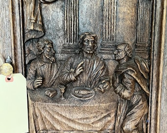 19th Century Gothic Religious Reliquary Cabinet - Hand Carved Detail- The Last Supper/ Lord Jesus Christ - Relics