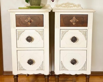 Custom Order Deposit / Tall Skinny Nightstands / Antique Bedside Tables / Create Your Own / Professional Restoration/ Once Upon a Peacock
