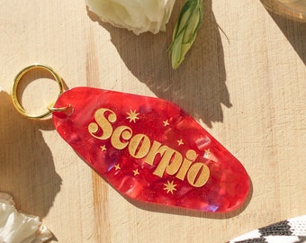 Scorpio Astrological Sign Keychain | Zodiac Keychains | Iridescent Retro Motel-Style Keyring | Zodiac Sign | Astrology Gift