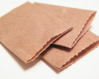 4 Miniature Brown, White or Color Paper Bags, 1/12 Scale Dollhouse