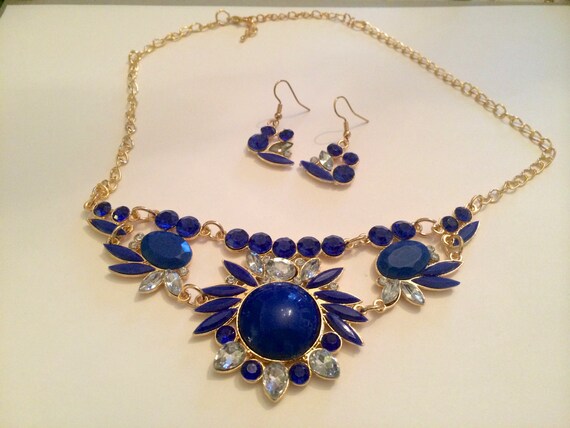 Items similar to Glamour Royal blue and Crystal rhinestone Gold Plated ...