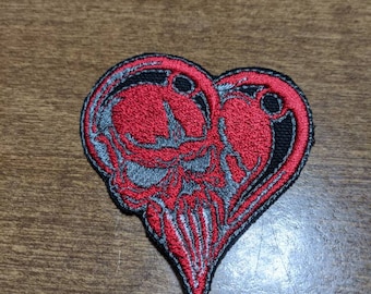 Red Skull Heart Cut Out Embroidered Iron-on Patch