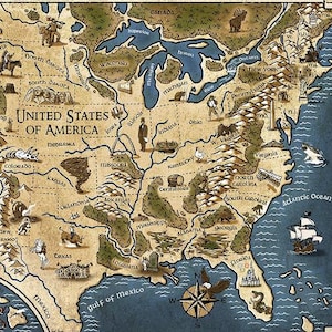Vereinigte Staaten von Amerika Landkarte - Original Fantasy Landkarte der USA - 11x17 24x36 Poster