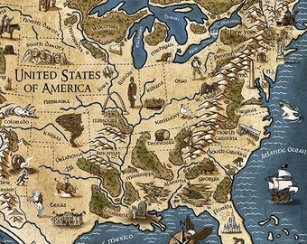 Carte des États-Unis d'Amérique - Original Fantasy Map of USA - Poster 11 x 17 24 x 36