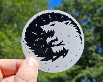 Yin Yang Dragon & Dire Wolf Sticker | Waterproof Fantasy Art