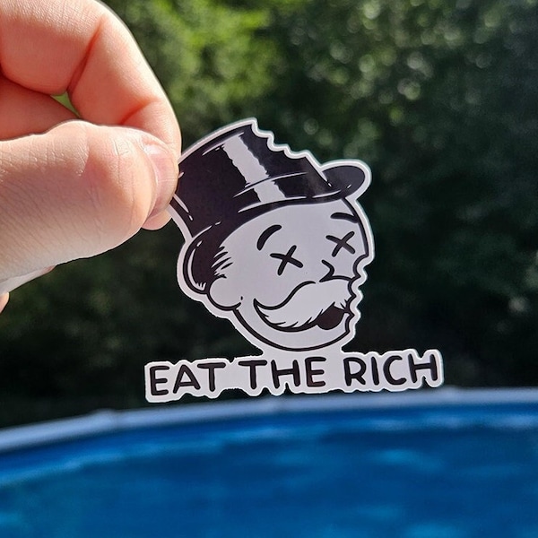 Eat The Rich Sticker | Political Waterproof Sticker for Laptop & Water Bottle | Monopoly Guy Vinyl Sticker