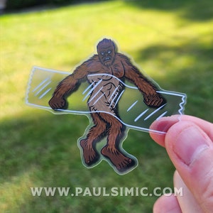 Bigfoot Caught on Tape Clear Sticker Waterproof Big Foot Sticker for Laptop and Water Bottle Cryptid Vinyl Transparent Stickers image 1