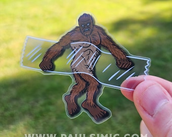 Bigfoot Caught on Tape Clear Sticker | Waterproof Big Foot Sticker for Laptop and  Water Bottle | Cryptid Vinyl Transparent Stickers